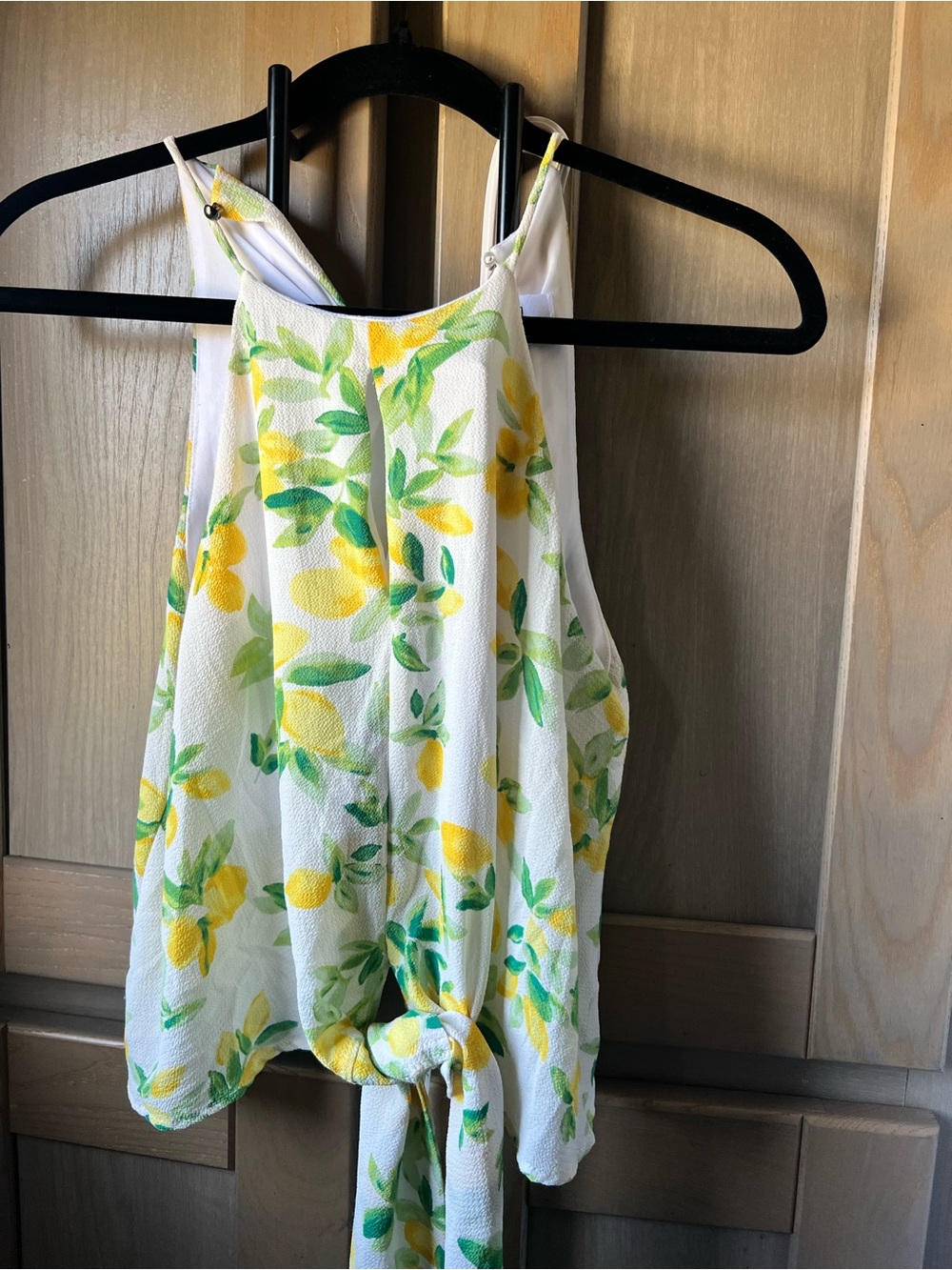Hashttag Women’s White Lemon-Print Tie-Front Halter Tank Top Size XS